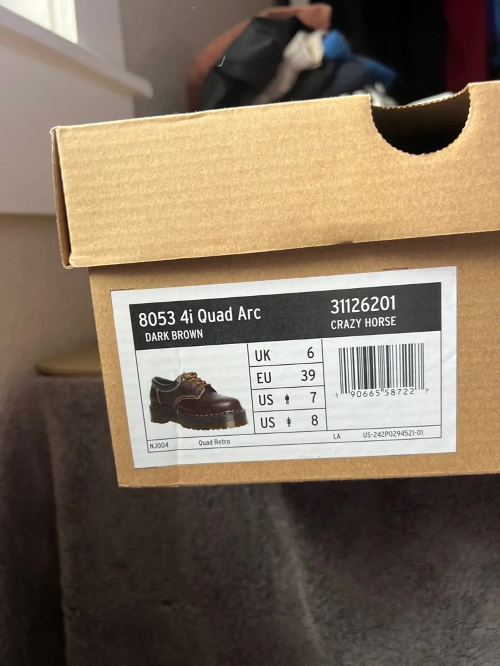 Dr. Martens Brown Leather Crazy Horse Shoes with Yellow Stitching - Picture 2 of 4